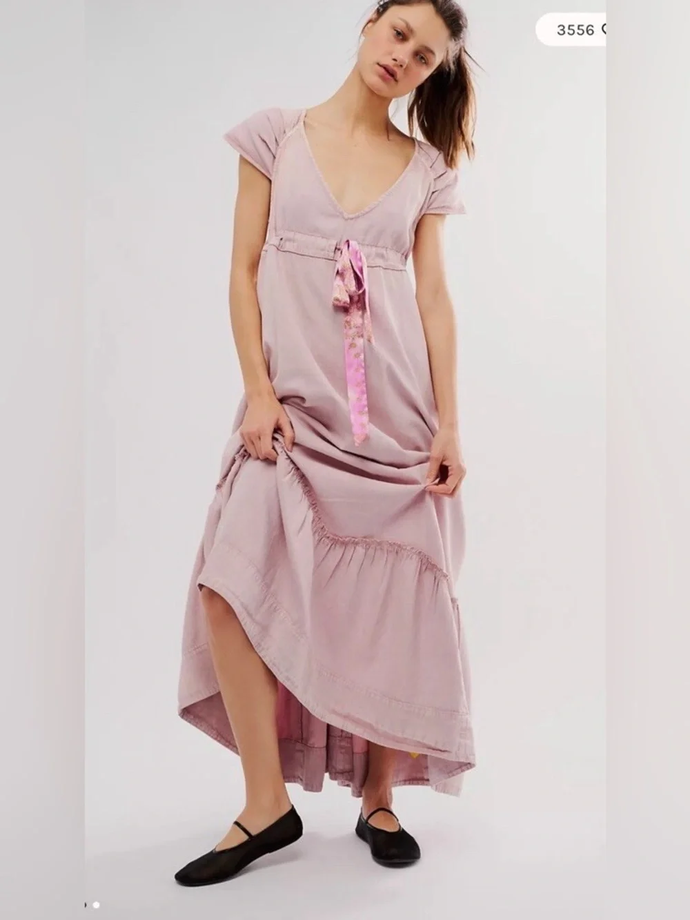 Free People Roucha Maxi Denim Tie‎ Front Pink Dress Medium